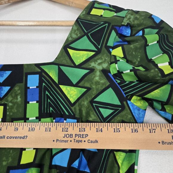 VTG 70s Handmade Maxi Dress XS/S Blue Green Geometric Print Empire Waist MOD - Picture 10 of 16